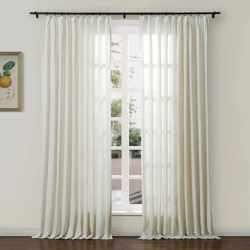 Ron Linen Cotton Herringbone Pleated Curtains