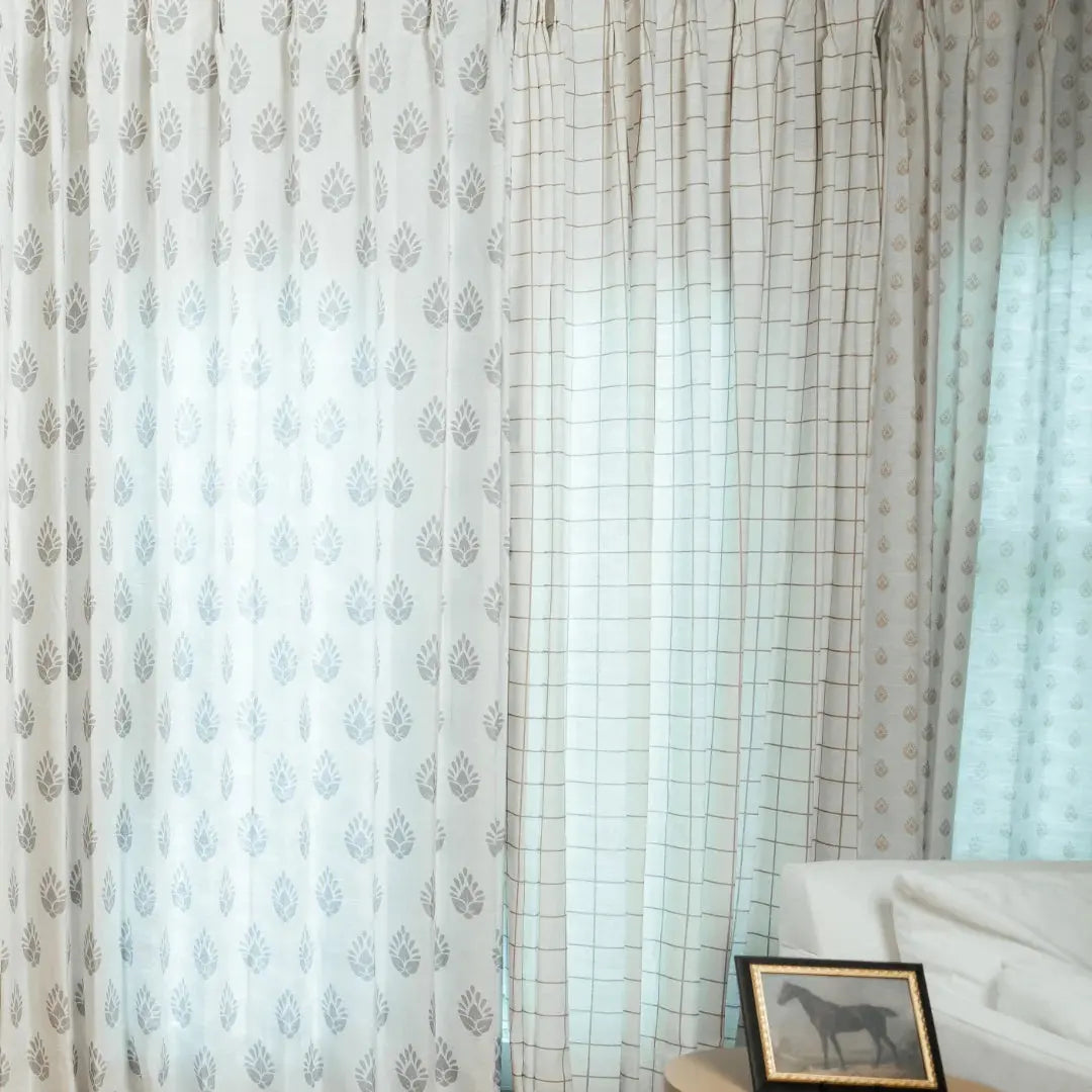 Stefana Silber x TWOPAGES Graphic Printed Linen Blend Pleated Curtains