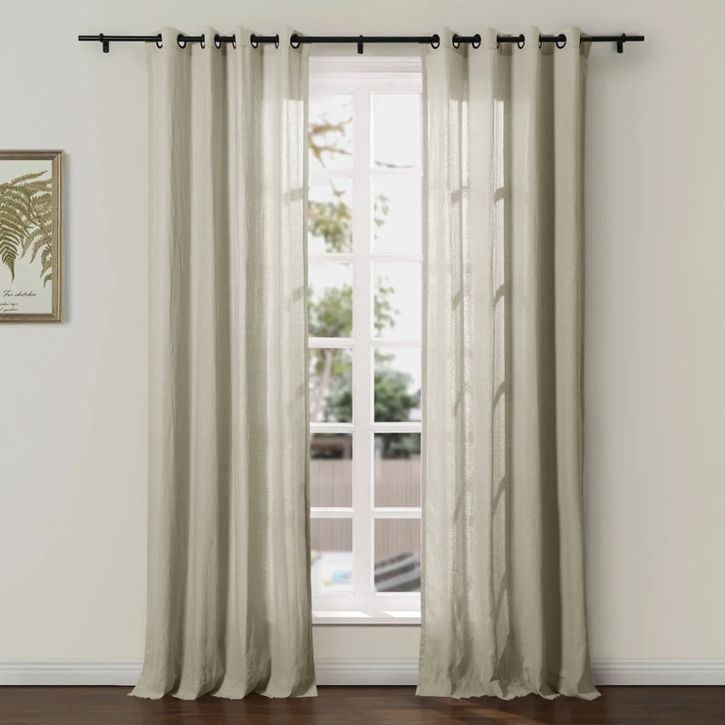 Ron Linen Cotton Herringbone Eyelet Curtains