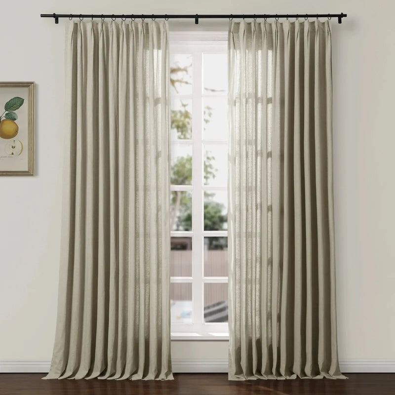 Ron Linen Cotton Herringbone Pleated Curtains