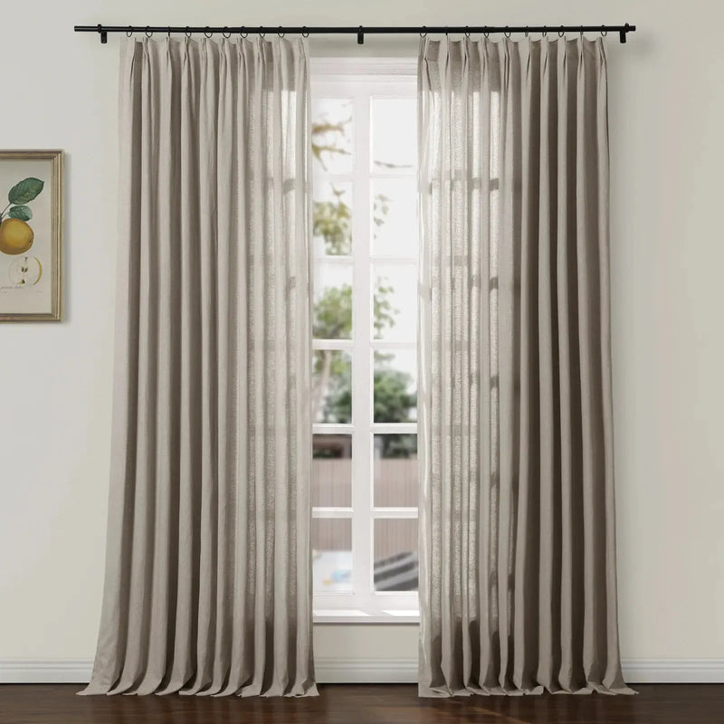 Ron Linen Cotton Herringbone Pleated Curtains