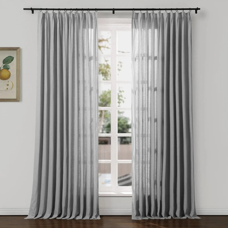 Ron Linen Cotton Herringbone Pleated Curtains