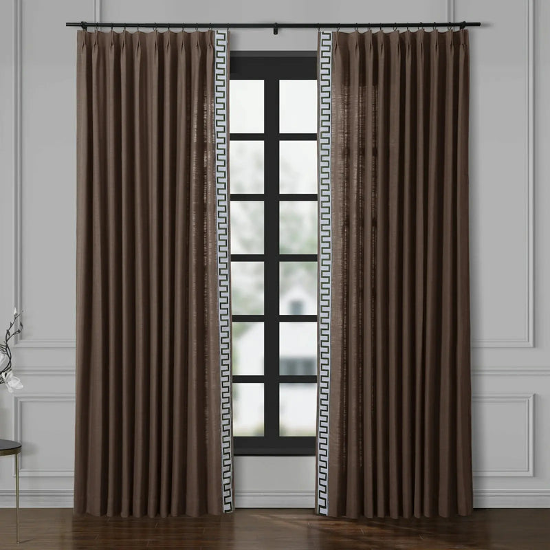 Liz Linen Curtains with Border Trim (Pair)