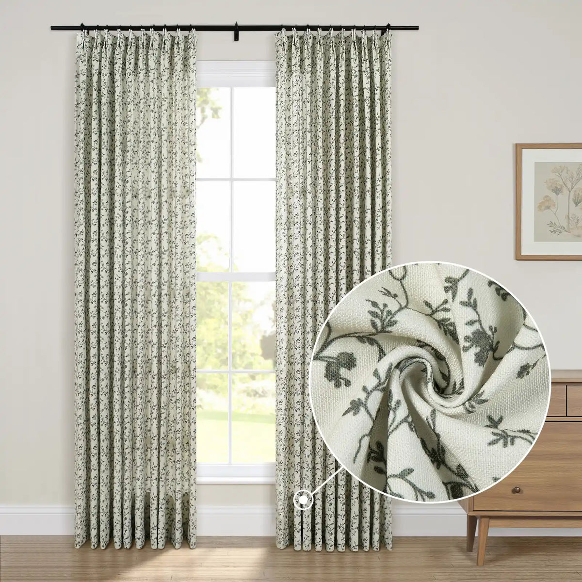 Britt Bengoechea x TWOPAGES Cottage Floral Printed Linen Cotton Pleated Curtains