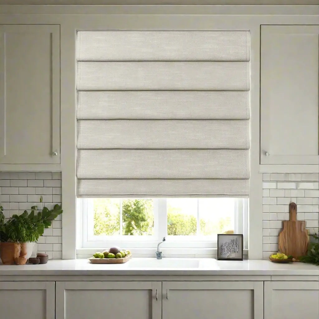 Jawara Linen Cotton Deco Fold Roman Blind Cordless