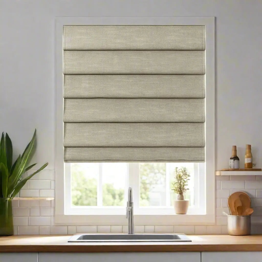 Jawara Linen Cotton Deco Fold Roman Blind Cordless