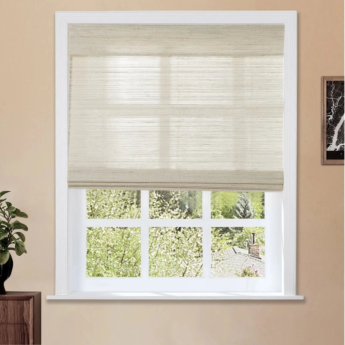 Lay Natural Ramie Bamboo Woven Blind - Wall White