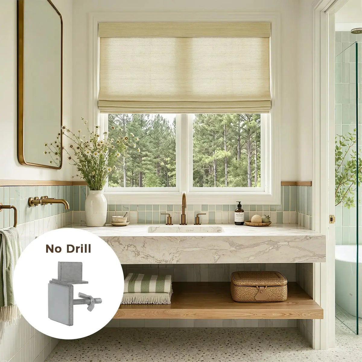 No-Drill Bamboo Woven Blind Cordless