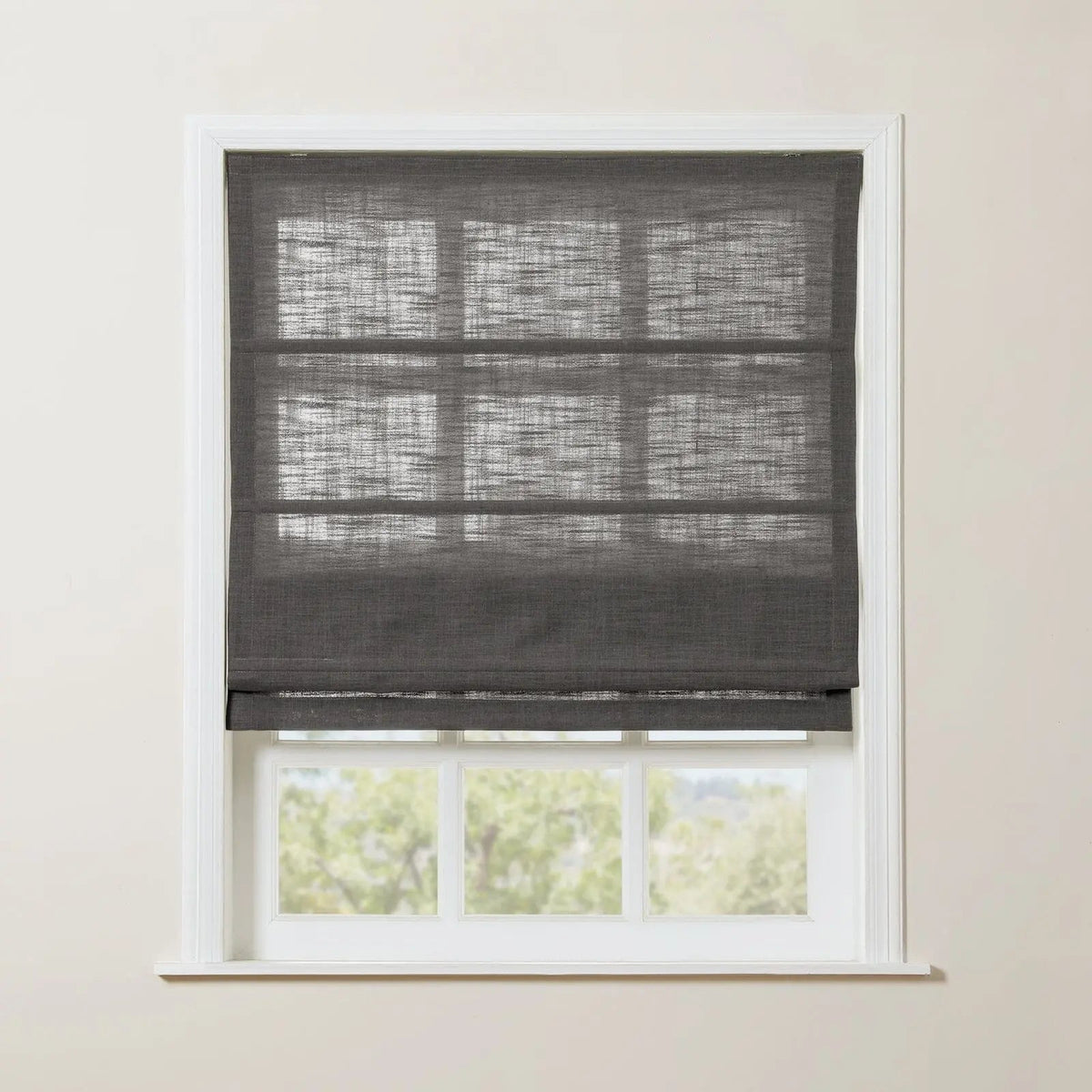 Liz Linen Roman Blind in Wooden Headrail Cordless