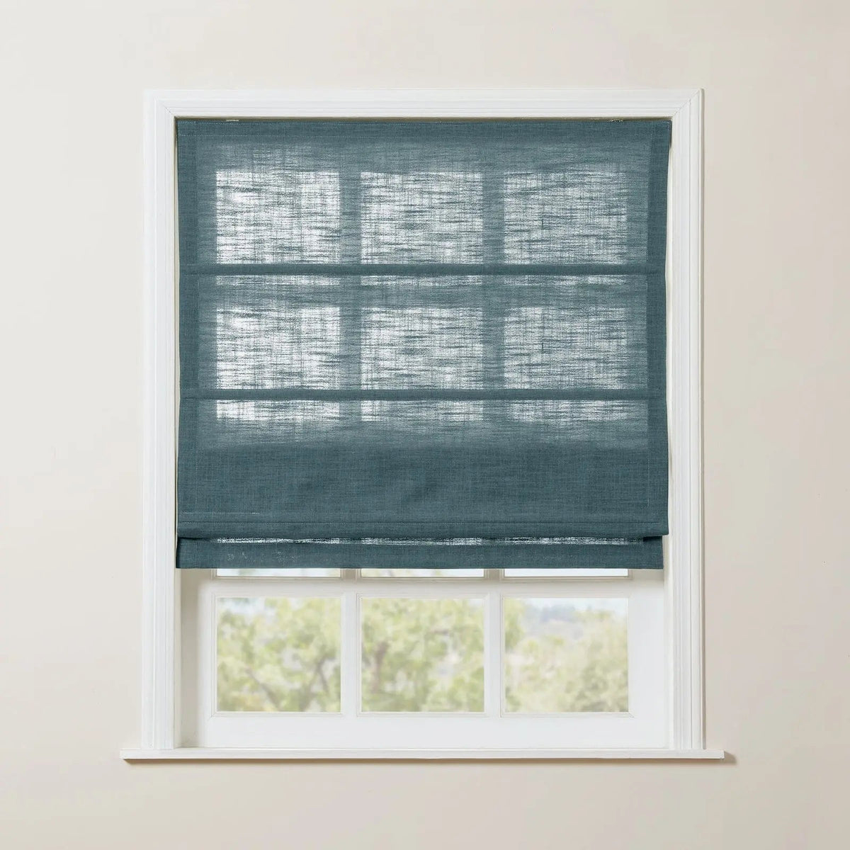 Liz Linen Roman Blind in Wooden Headrail Cordless