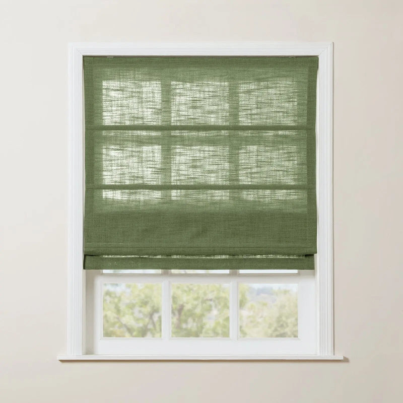 Liz Linen Roman Blind in Wooden Headrail Cordless