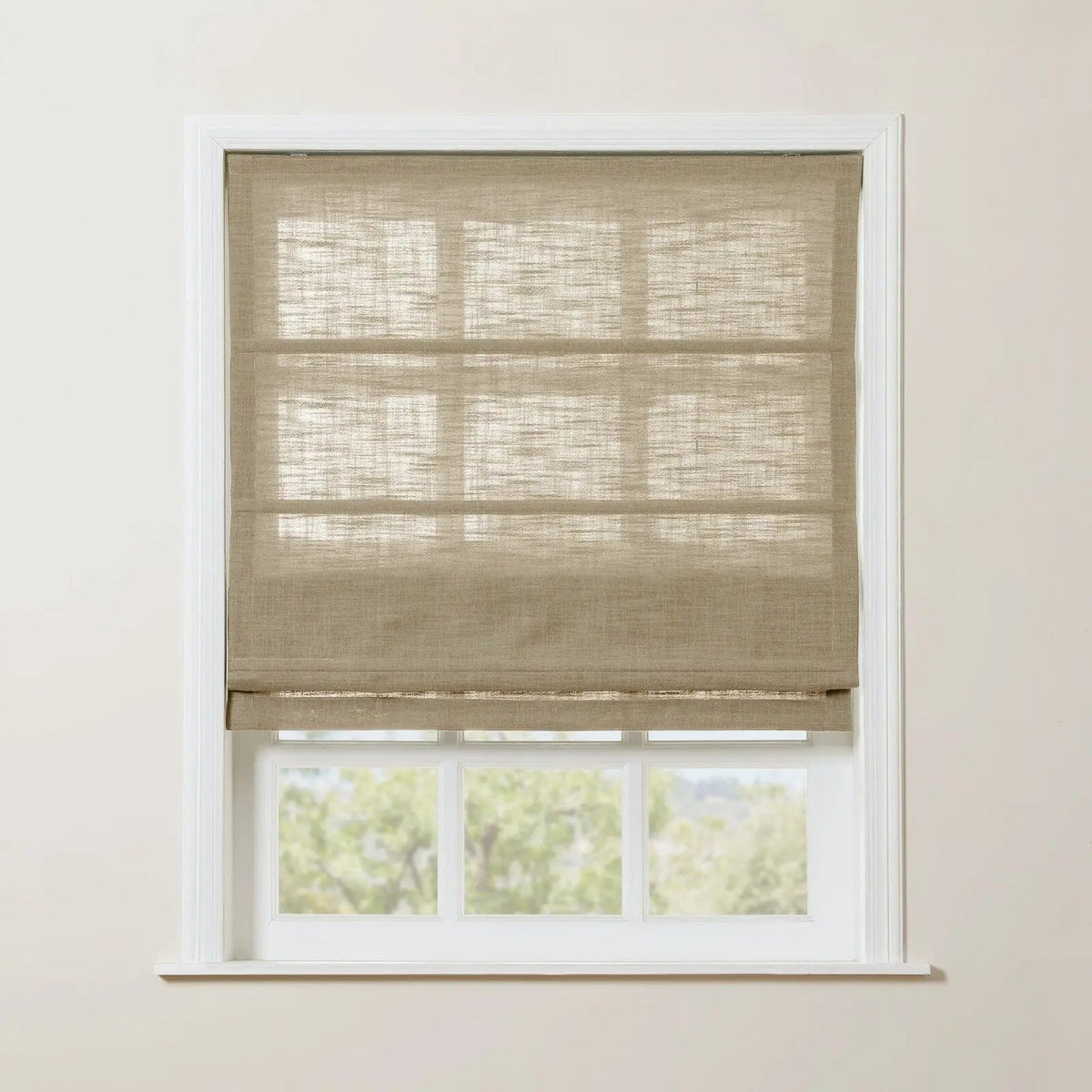 Liz Linen Roman Blind in Wooden Headrail Cordless