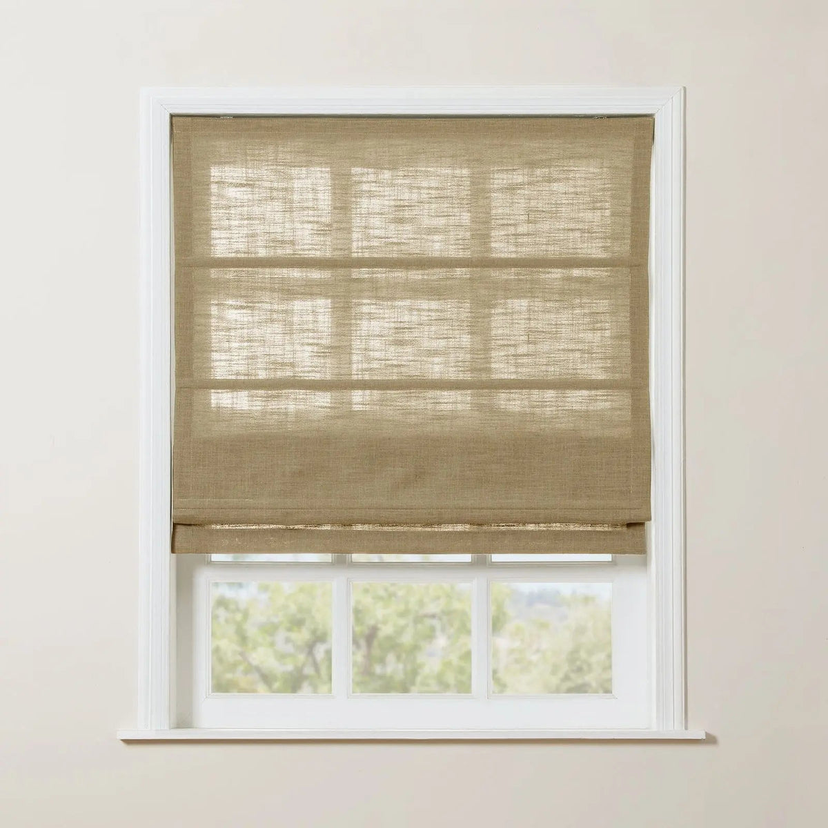 Liz Linen Roman Blind in Wooden Headrail Cordless