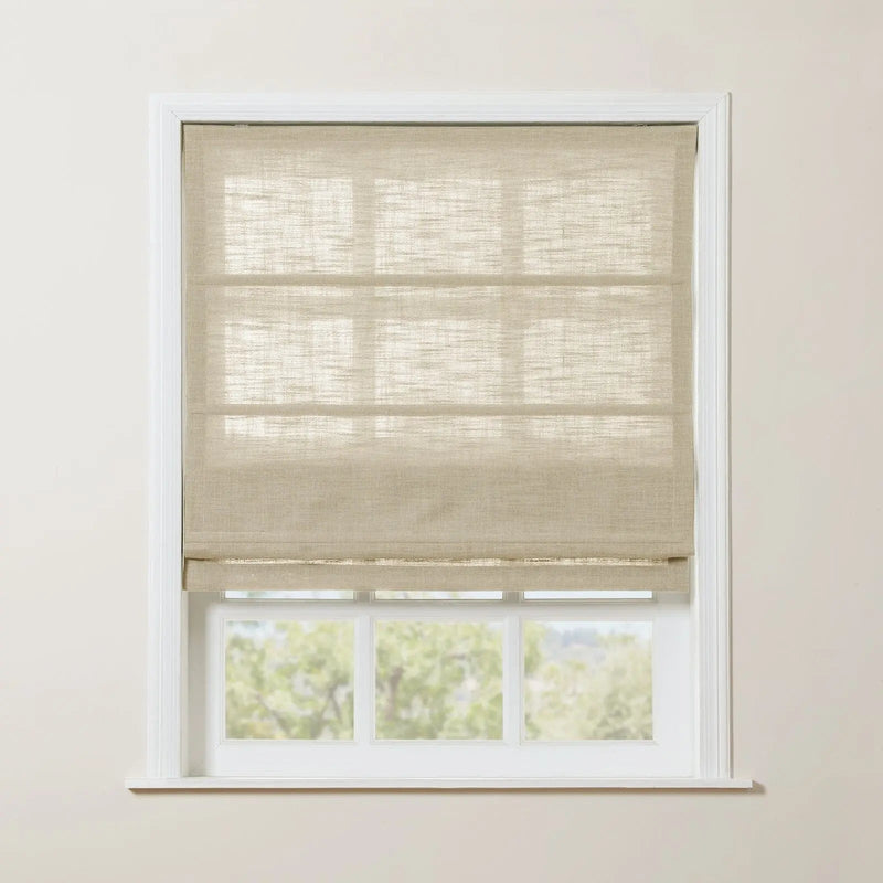 Liz Linen Roman Blind in Wooden Headrail Cordless