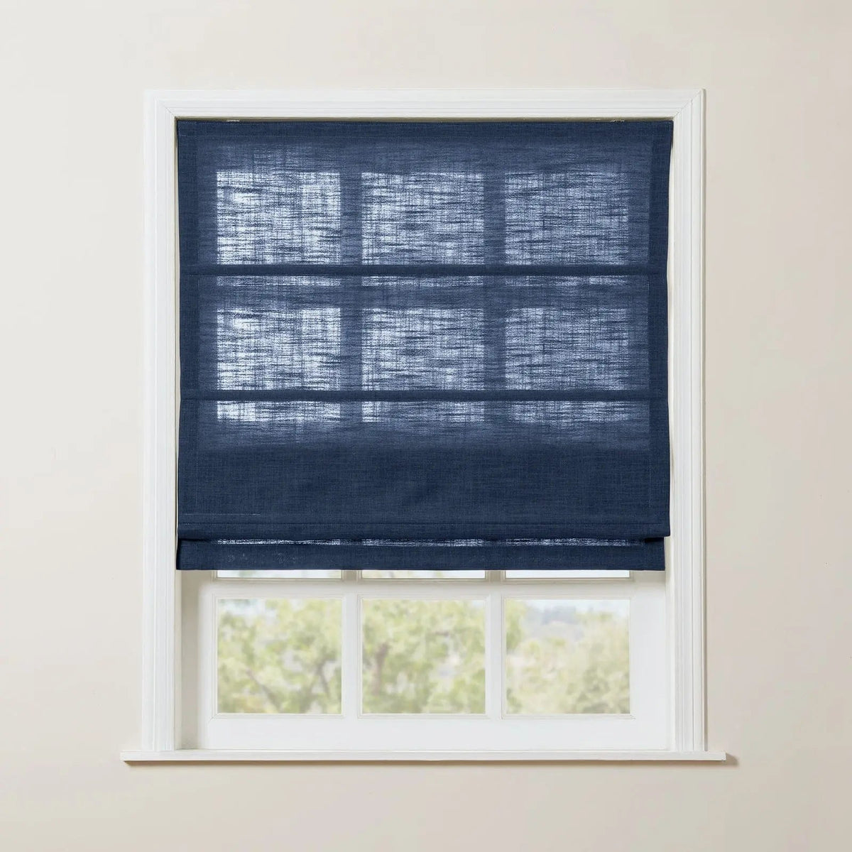 Liz Linen Roman Blind in Wooden Headrail Cordless