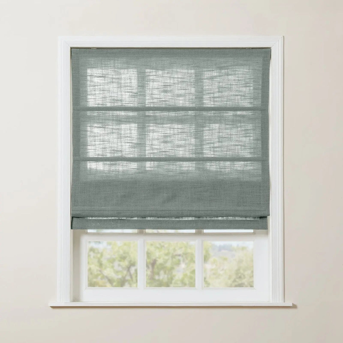 Liz Linen Roman Blind in Wooden Headrail Cordless