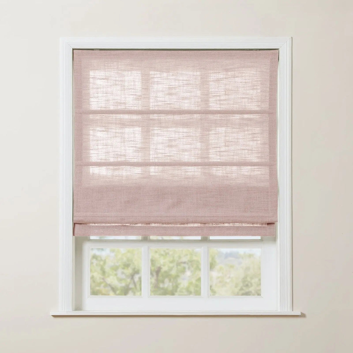 Liz Linen Roman Blind in Wooden Headrail Cordless