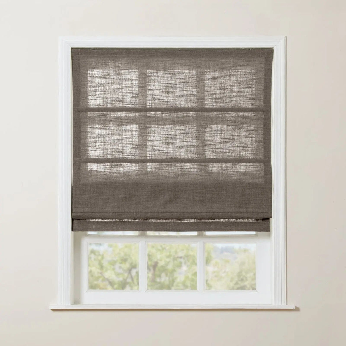 Liz Linen Roman Blind in Wooden Headrail Cordless