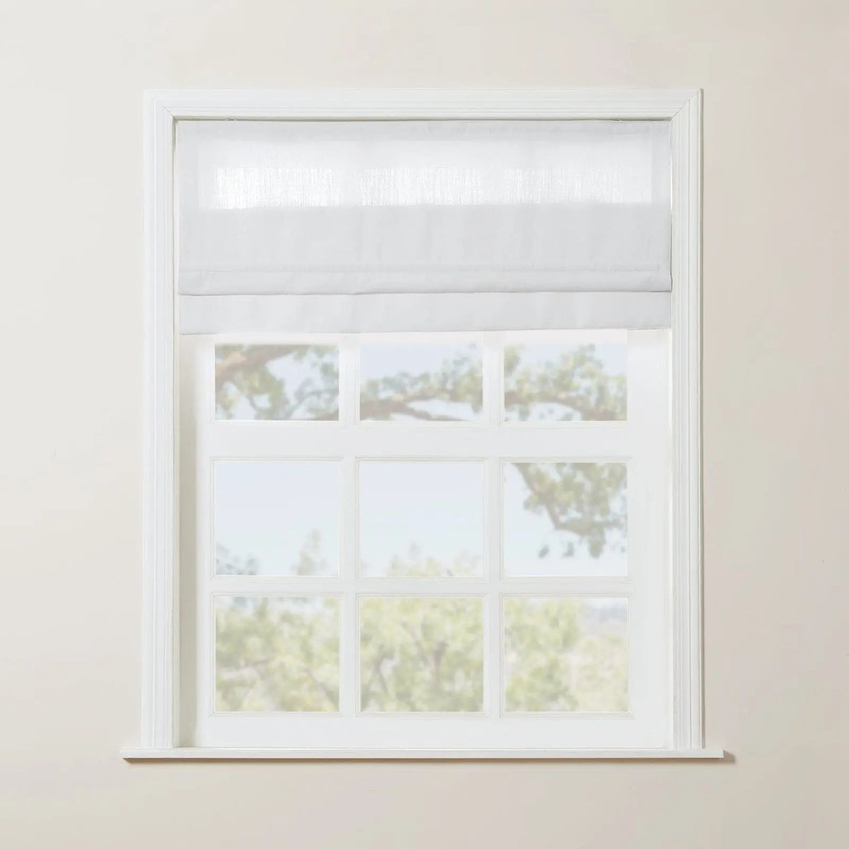 Liz Linen Roman Blind in Wooden Headrail Cordless