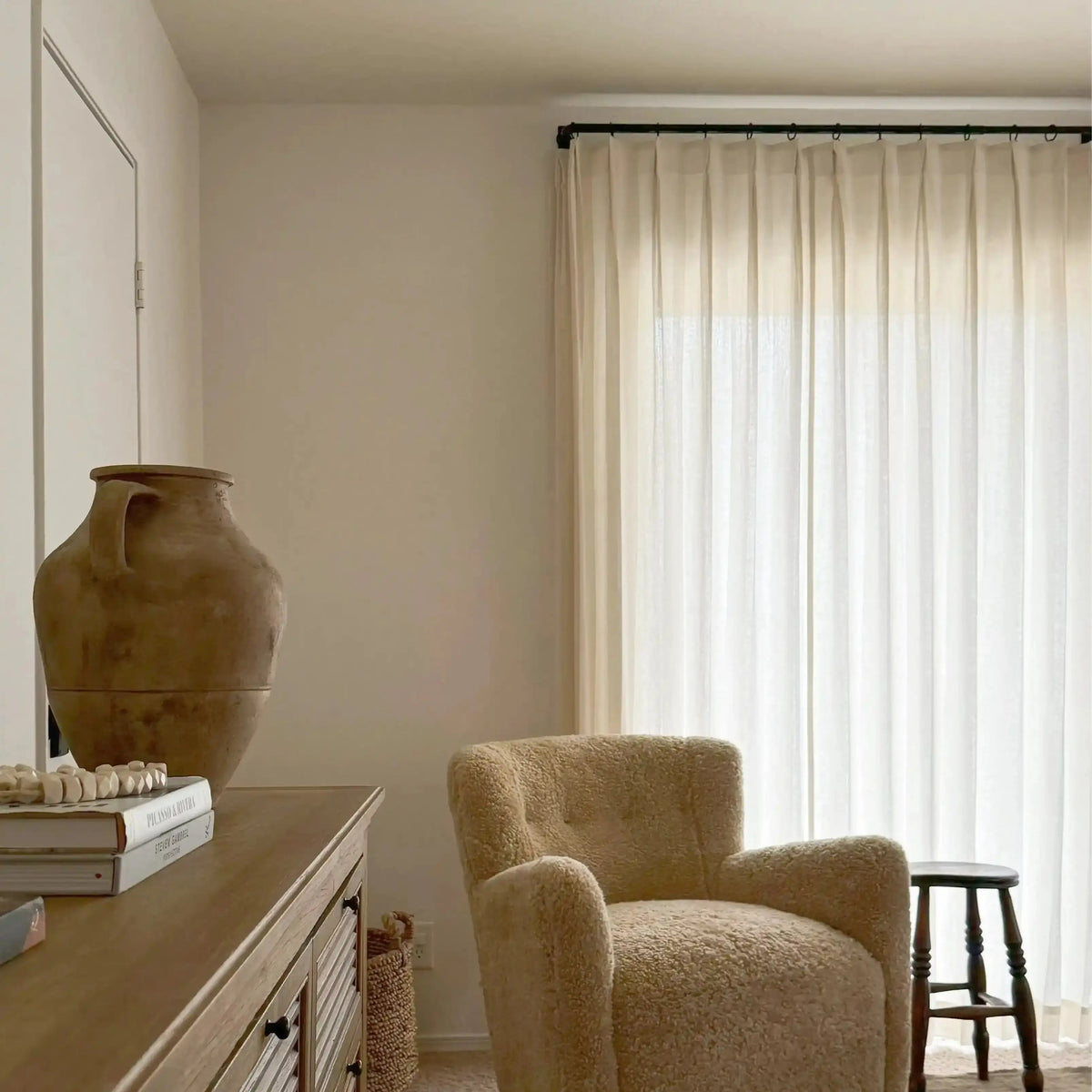 Ron Linen Cotton Herringbone Pleated Curtains