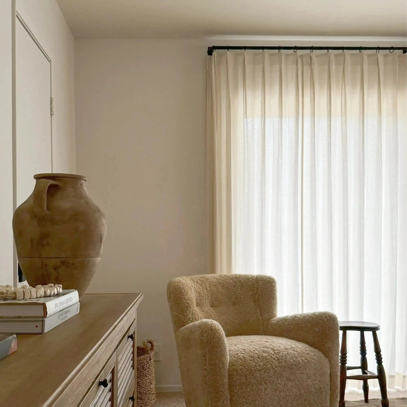 Ron Linen Cotton Herringbone Pleated Curtains