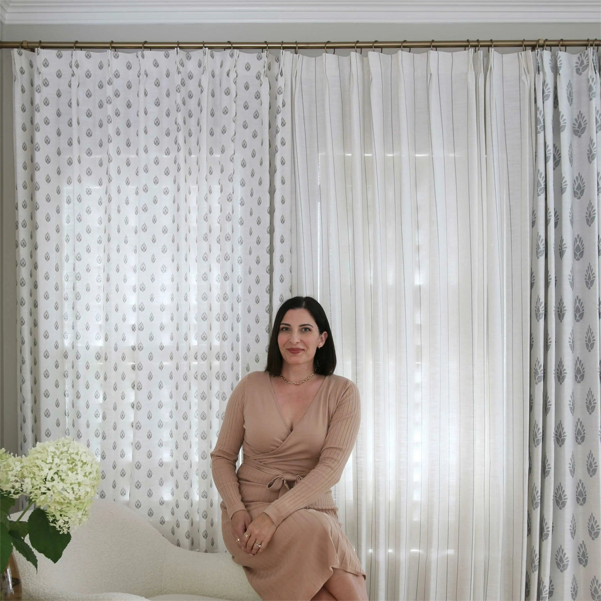 Stefana Silber x TWOPAGES Graphic Printed Linen Soft Top Curtains
