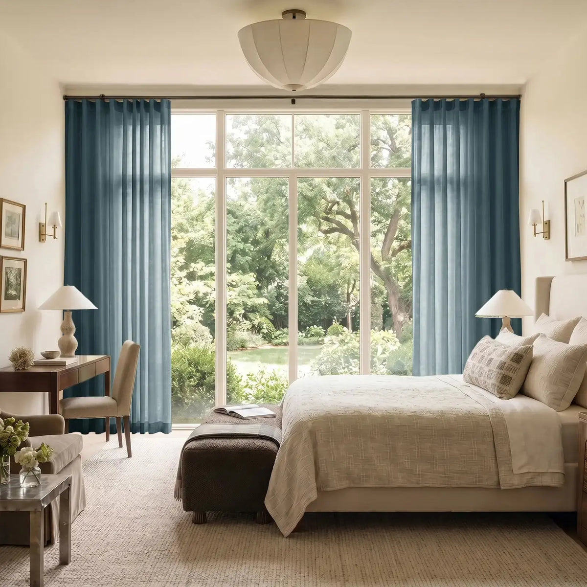 Liz Linen Ripple Fold Curtain with Belt Hook - Cato Traverse Rod- -TWOPAGES