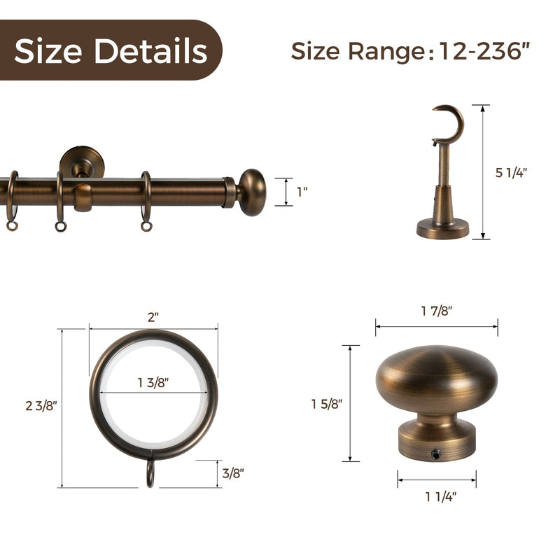 Arno Single Decorative Curtain Rod with Rings