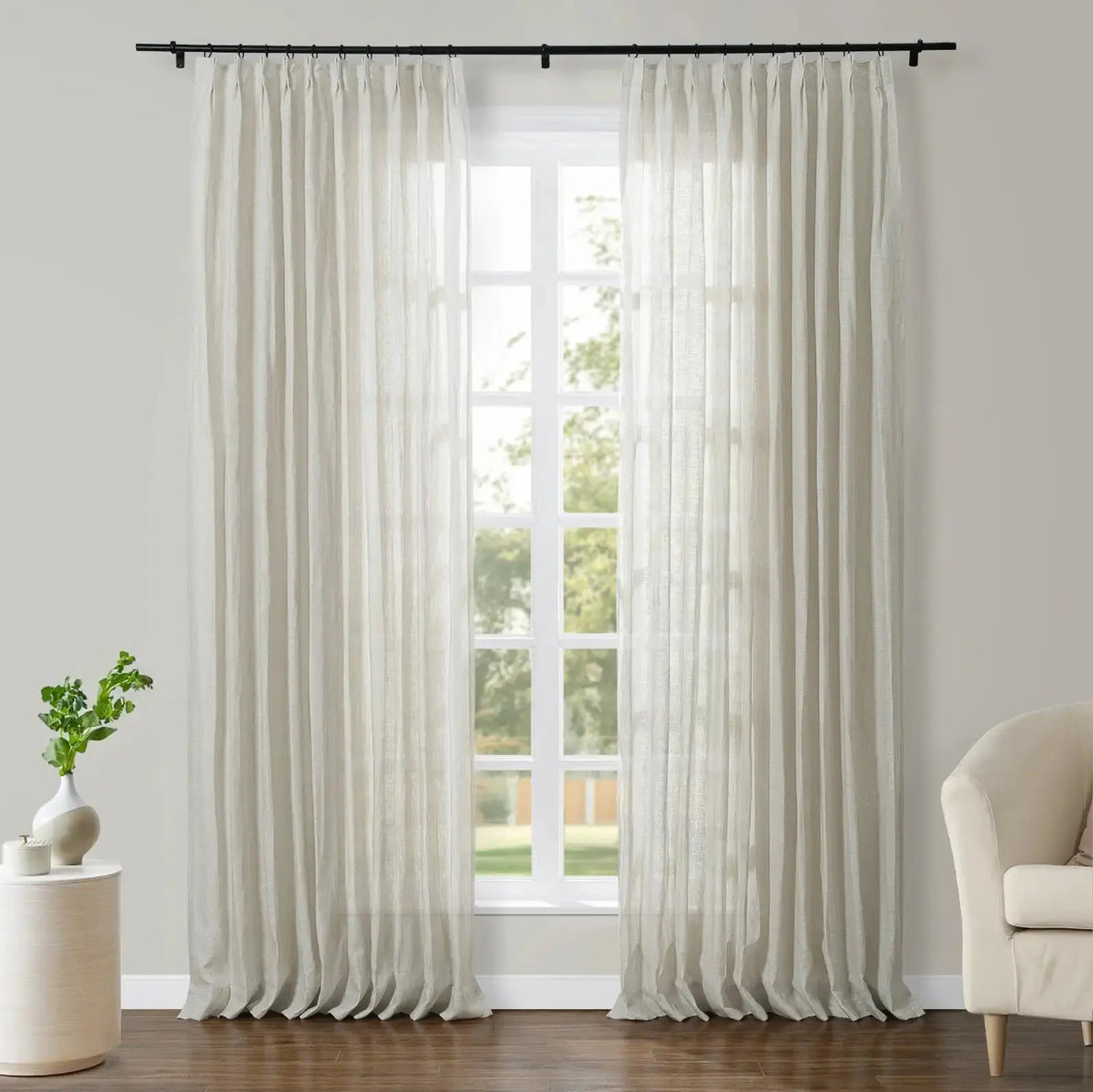Joy Pure Linen Pleated Sheer Curtains