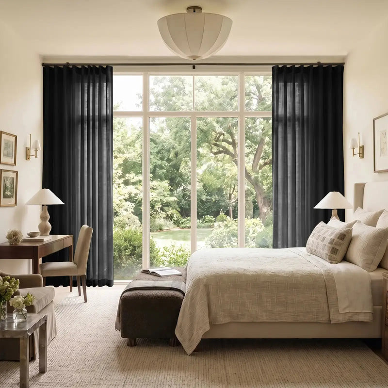 Liz Linen Ripple Fold Curtain with Belt Hook - Cato Traverse Rod- -TWOPAGES