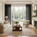 Liz Linen Ripple Fold Drapery with Snap Tape - Cato Traverse Rod- -TWOPAGES
