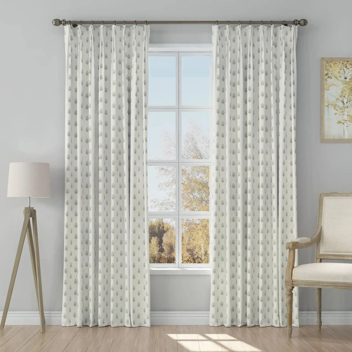 Stefana Silber x TWOPAGES Graphic Printed Linen Blend Pleated Curtains