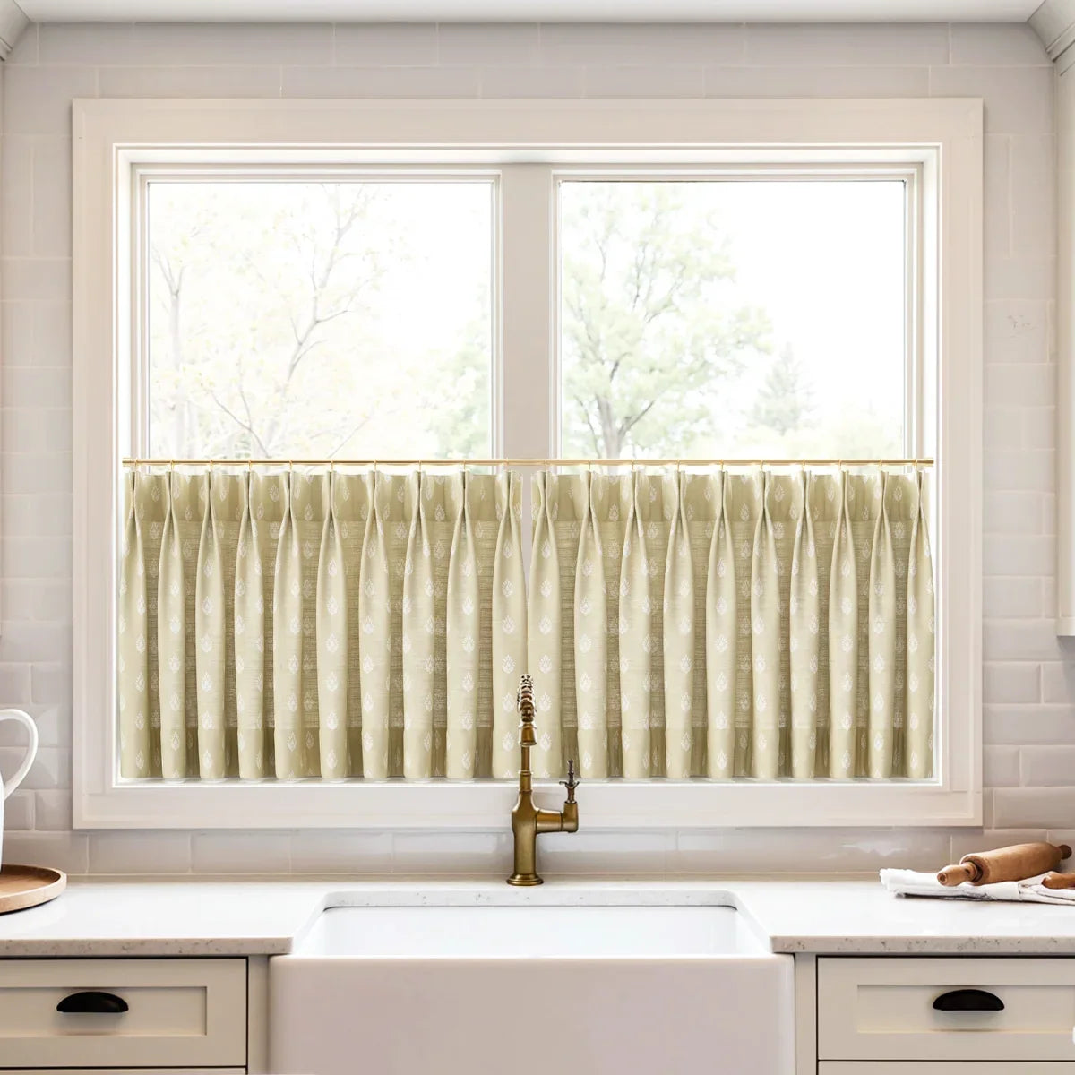 Stefana Silber x TWOPAGES Graphic Printed Linen Pleated Cafe Curtains