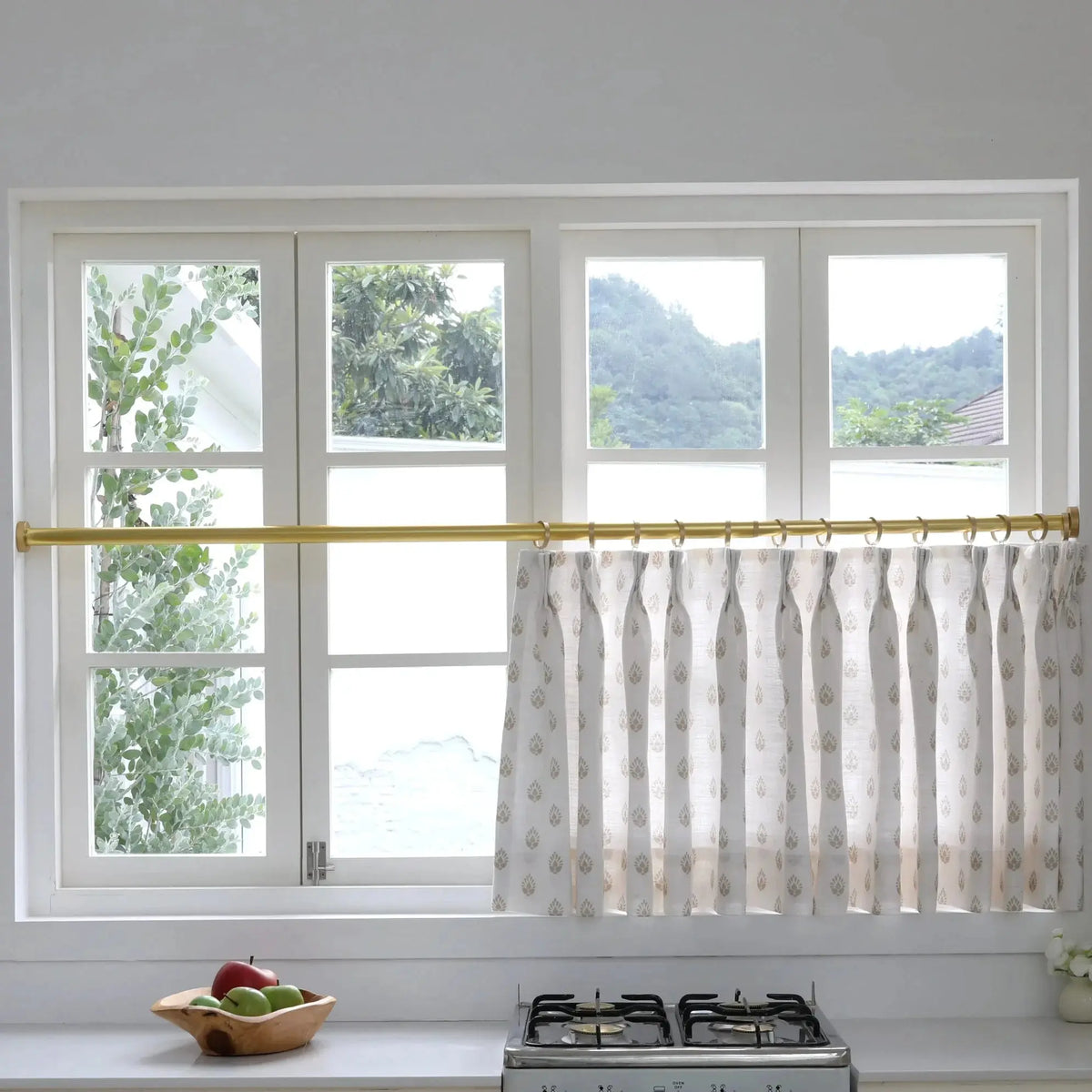 Stefana Silber x TWOPAGES Graphic Printed Linen Pleated Cafe Curtains