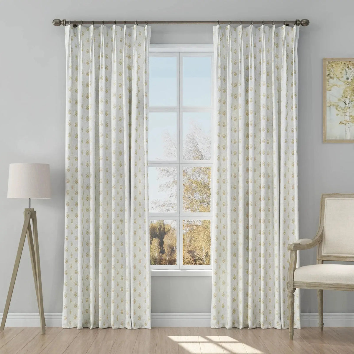 Stefana Silber x TWOPAGES Graphic Printed Linen Blend Pleated Curtains