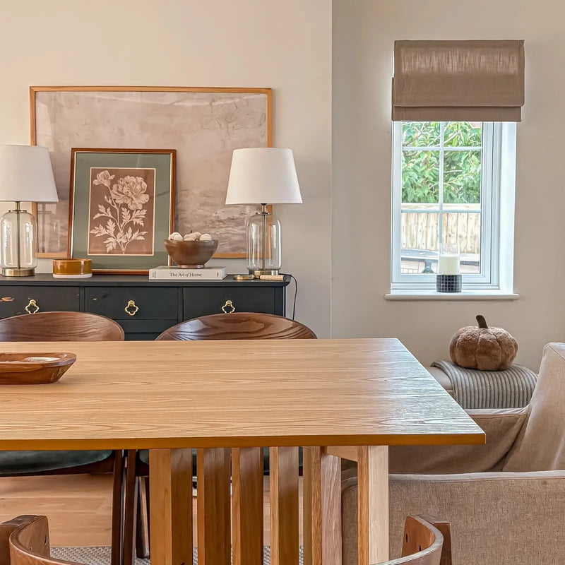 Liz Linen Roman Blind in Wooden Headrail Cordless