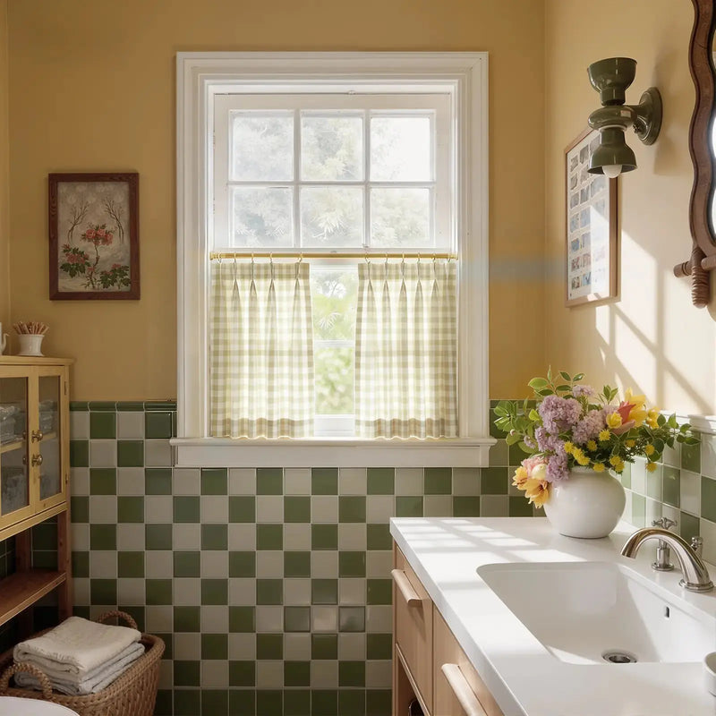 Celia Striped Plaid Café Curtains