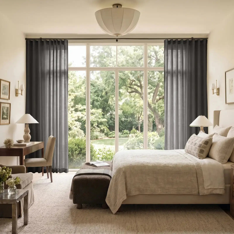 Liz Linen Ripple Fold Curtain with Belt Hook - Cato Traverse Rod- -TWOPAGES