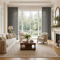 Liz Linen Ripple Fold Drapery with Snap Tape - Cato Traverse Rod- -TWOPAGES