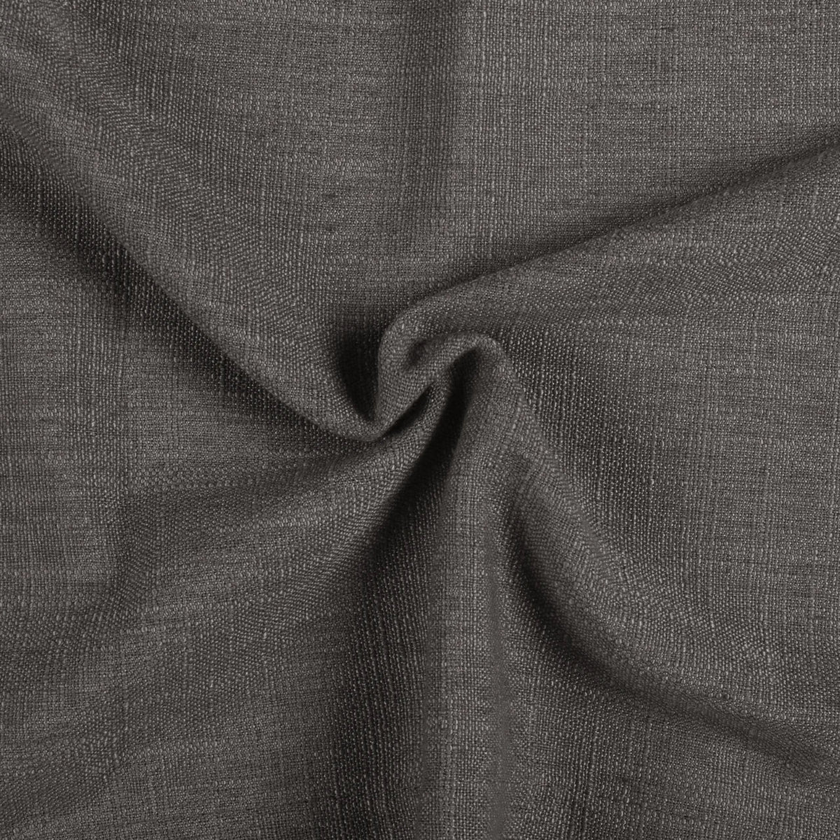 Chocolate Tart Liz linen curtains drawn partly across the window with filtered light revealing the weave