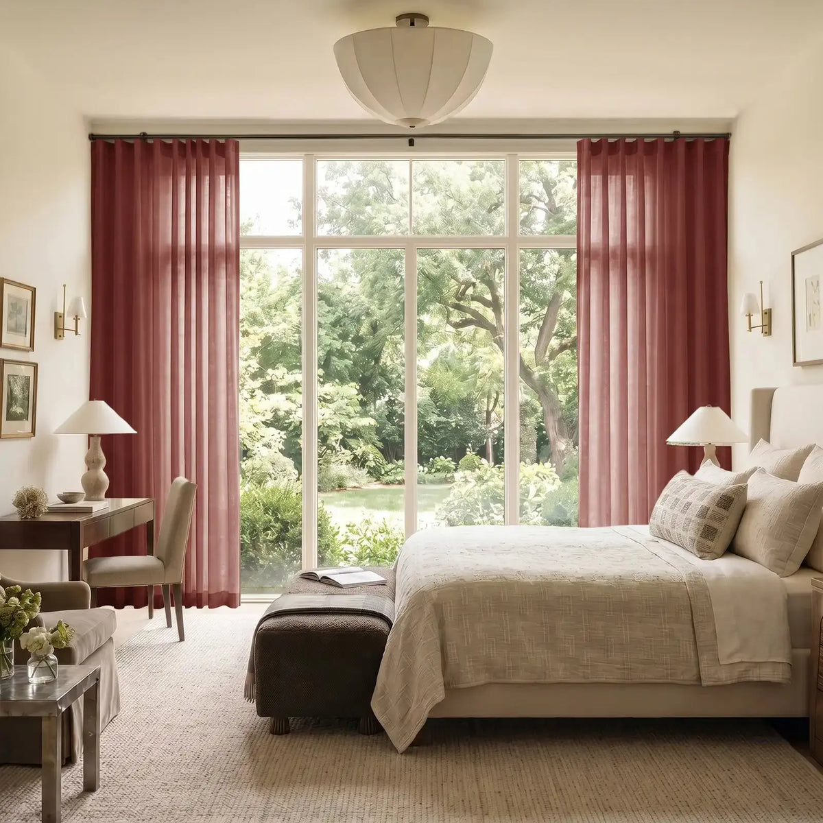 Liz Linen Ripple Fold Curtain with Belt Hook - Cato Traverse Rod- -TWOPAGES