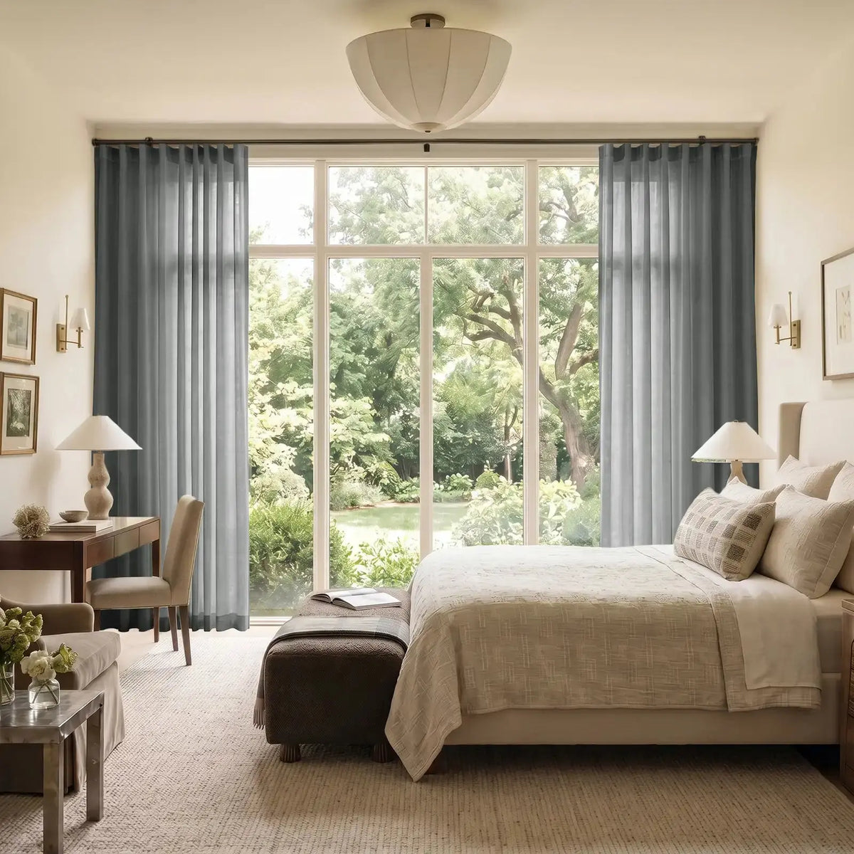 Liz Linen Ripple Fold Curtain with Belt Hook - Cato Traverse Rod- -TWOPAGES