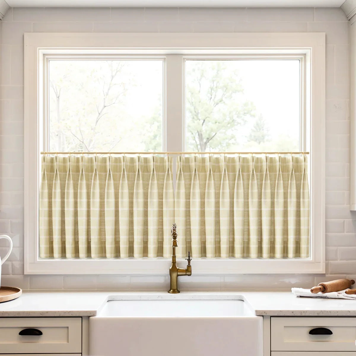 Stefana Silber x TWOPAGES Graphic Printed Linen Pleated Cafe Curtains