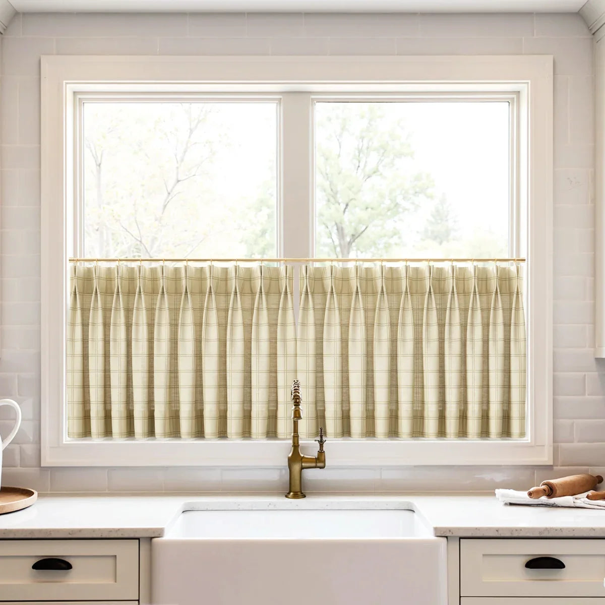 Stefana Silber x TWOPAGES Graphic Printed Linen Pleated Cafe Curtains