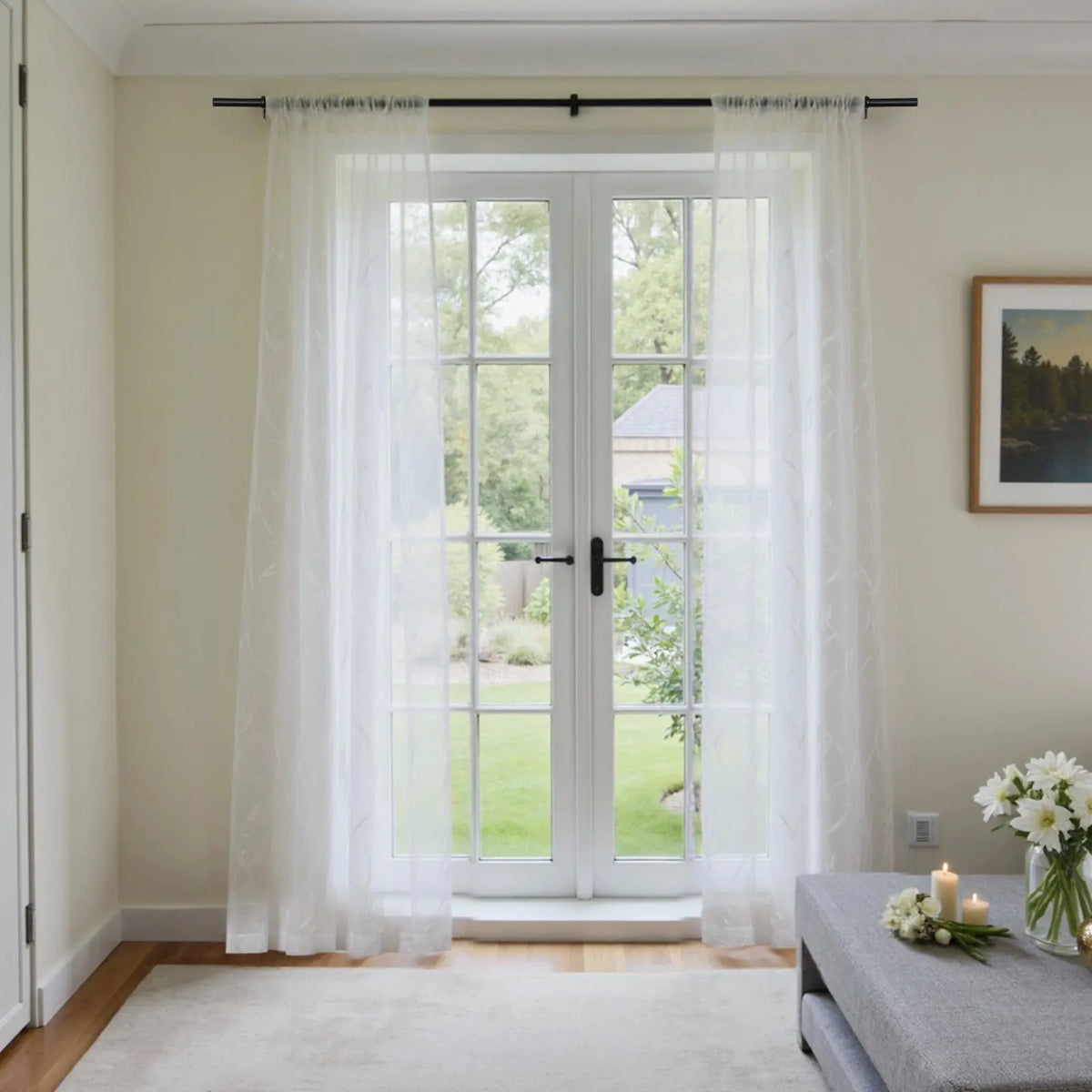 Florida Embossed White Semi-Sheer Soft Top Curtains