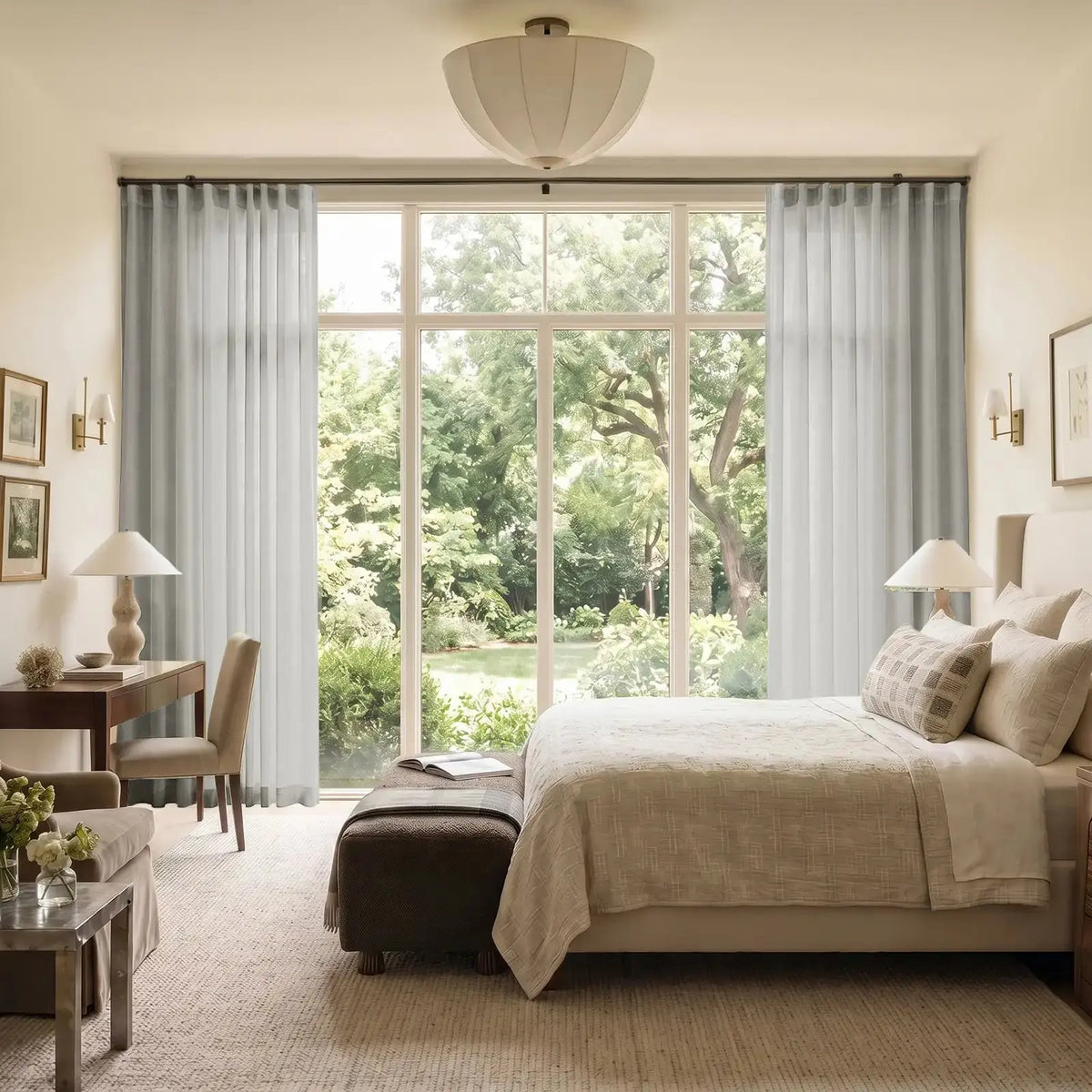 Liz Linen Ripple Fold Curtain with Belt Hook - Cato Traverse Rod- -TWOPAGES