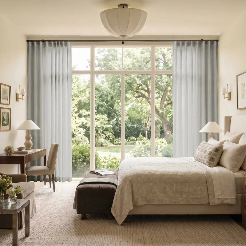Liz Linen Ripple Fold Curtain with Belt Hook - Cato Traverse Rod- -TWOPAGES