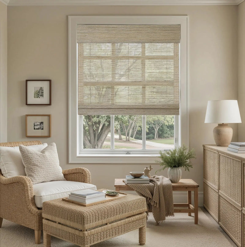 Rae Natural Ramie Flax Woven Wood Blinds - Series C