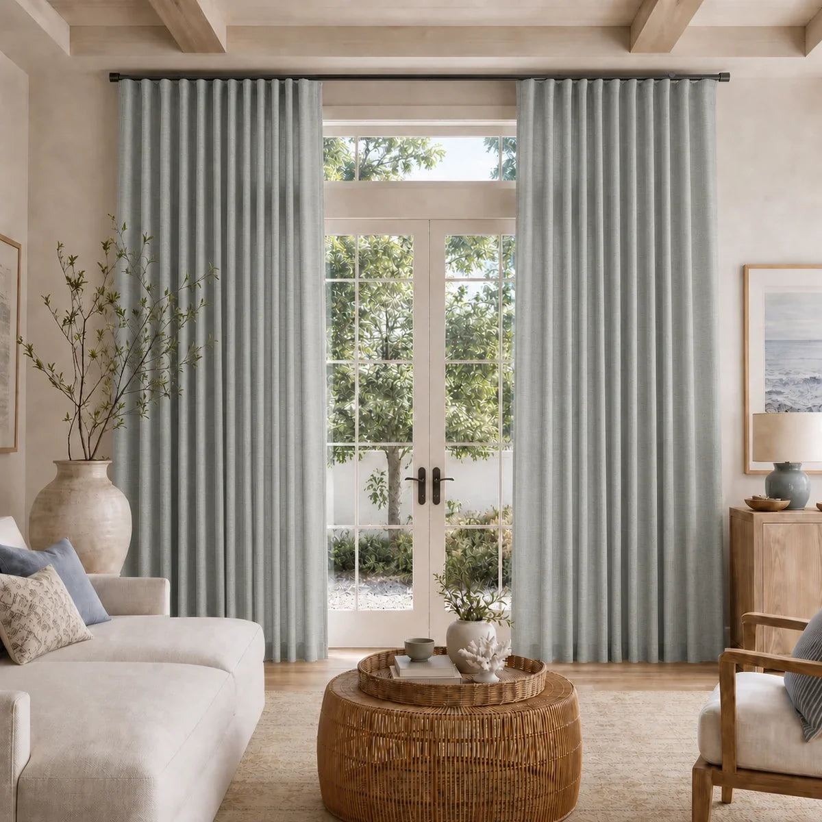 Karin Pure Wool S-fold Curtains with Snap Tape - Cato Traverse Rod