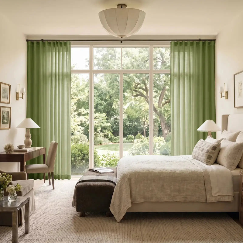 Liz Linen Ripple Fold Curtain with Belt Hook - Cato Traverse Rod- -TWOPAGES